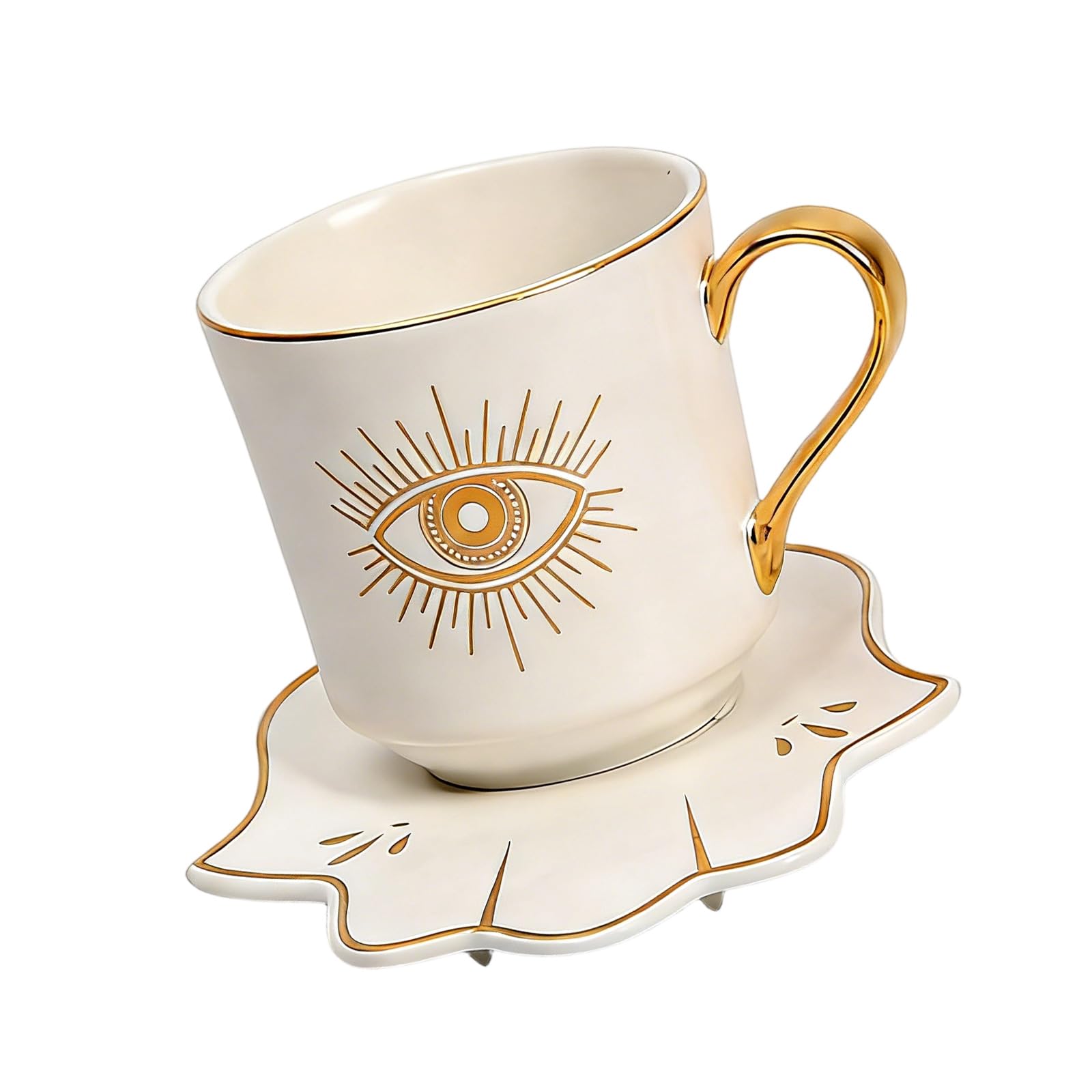 Xjdzineq Ceramic Coffee Cup and Hand Shape Saucer Set Evils Eye Theme Mug Drinkware Safe Tea Milk Drinking Coffee Mug with Saucer