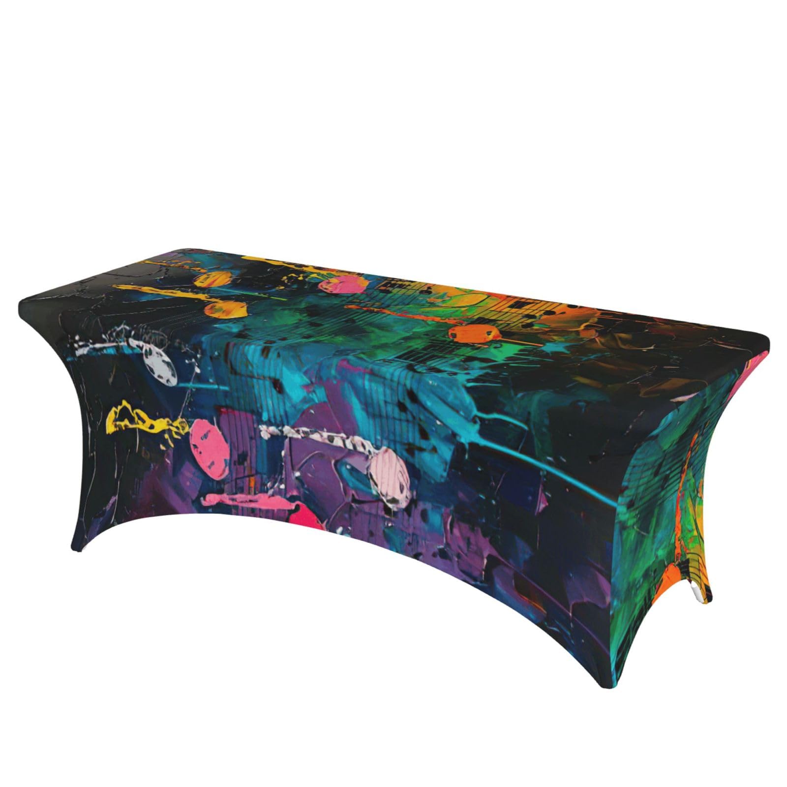 AYYQWE Colorful Music Notes Print Elastic Rectangular Tablecloth For Banquet Outdoor Picnics Office Table Cover