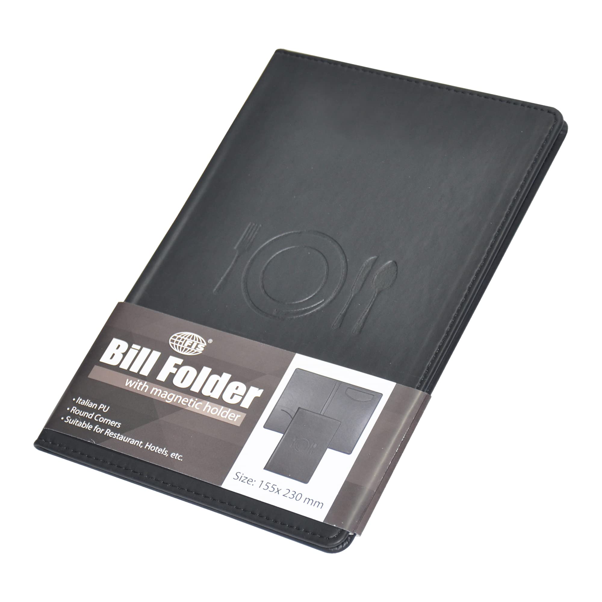 FIS FSCL1101BK Executive Bill Folder with Italian PU Cover, 155 mm x 230 mm Size, Black