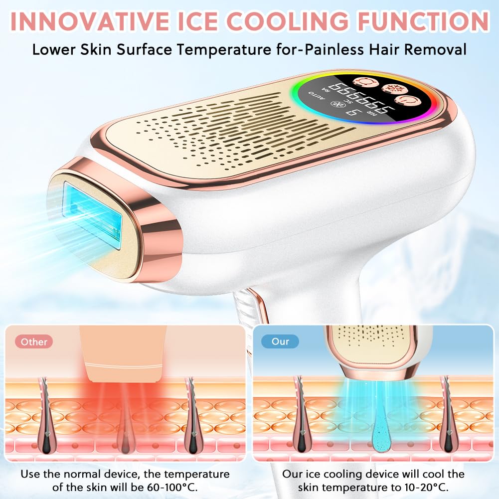 AOOWU Épilateur à Lumière Pulsée, HR/SC/RA 3-en-1 IPL Épilateur Laser avec 9 Niveaux D'Énergie, 999,999 Flashes IPL Épilateur Electrique avec 2 Modes pour Femme et Homme, Visage, Corps