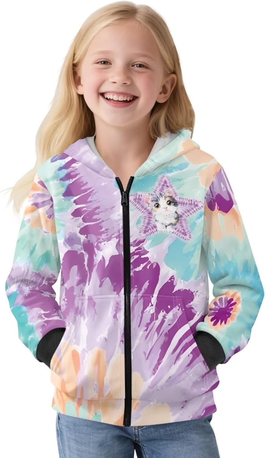 Cute Hooded Sweatshirt Fashion Hoodie for Girls Boys Zipper Long Sleeve Sweatshirts with Pockets