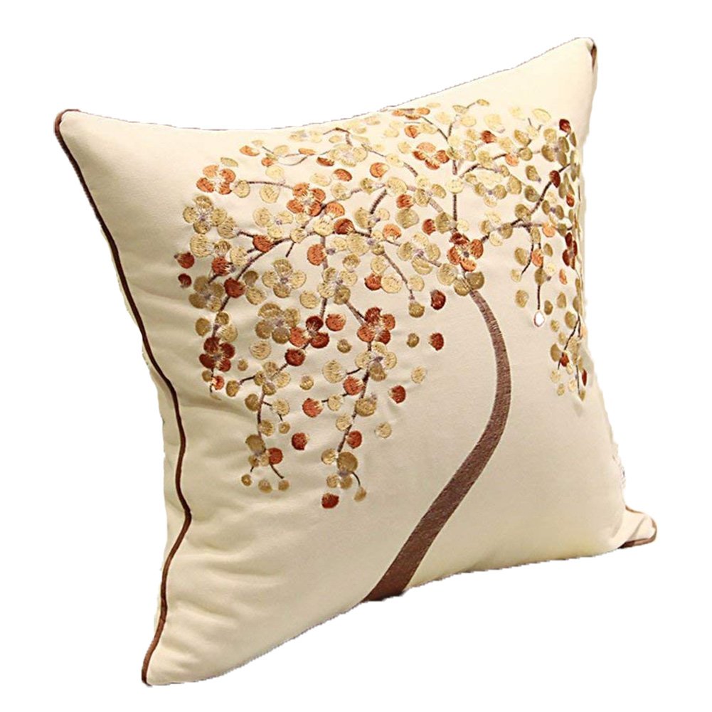 Zuodu Happy Tree-Silver Gray 1Pc Jacquard Cushion Cover Embroidery Cushion 45Cmx45cm Embroidered Cotton Linen Decorative Throw Pillow Cover Cushion Case Pillow Case - Money Tree(Happy Tree-Silver Gray)