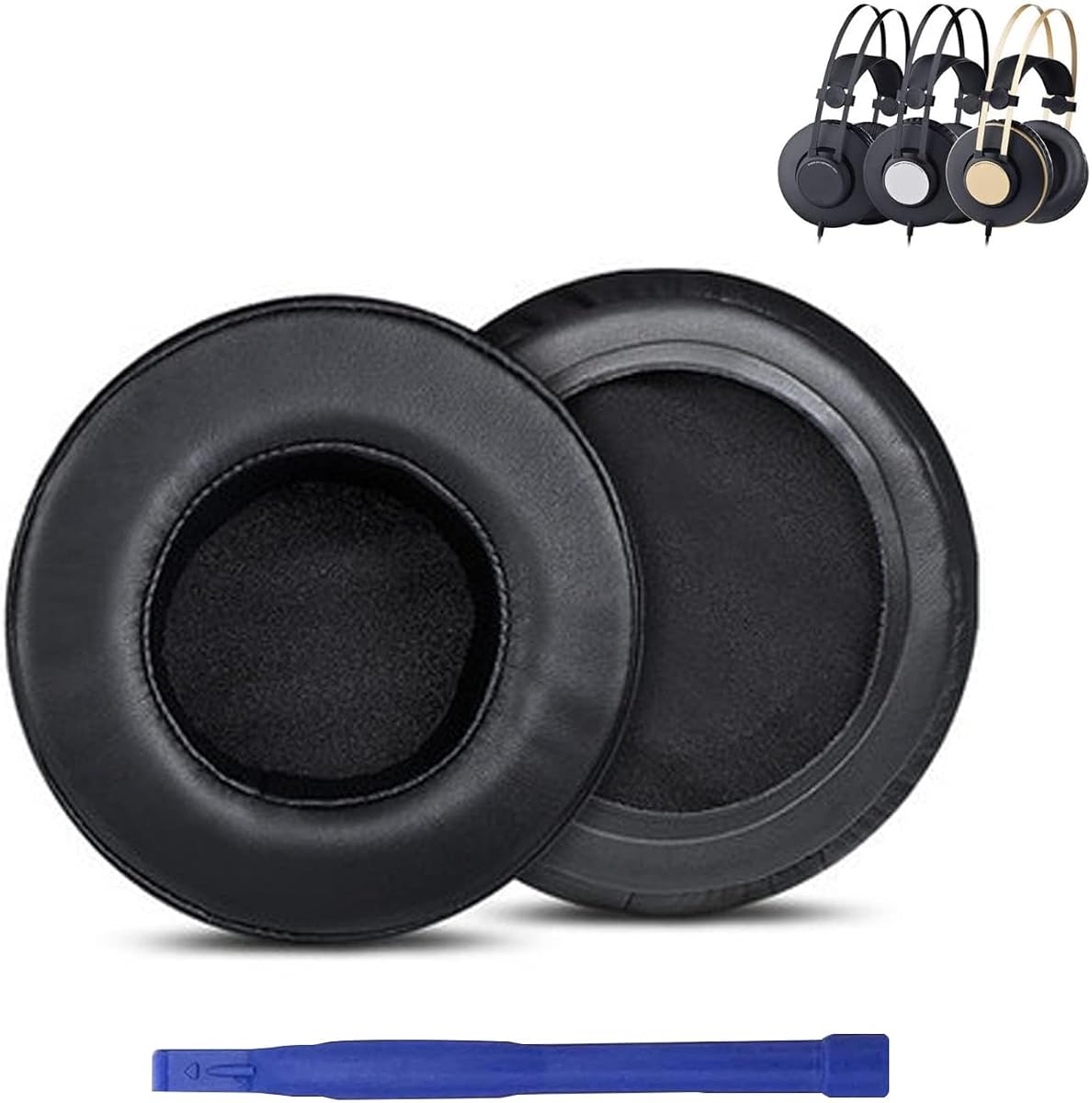K72 Replacement Ear Pads Noise Canceling Ear Cushions Quite-Comfort Thickened PU Leather Ear Cushion Cover Earmuff Repair Part for AKG K52 K72 K92 Over-Ear Headphones(Black)