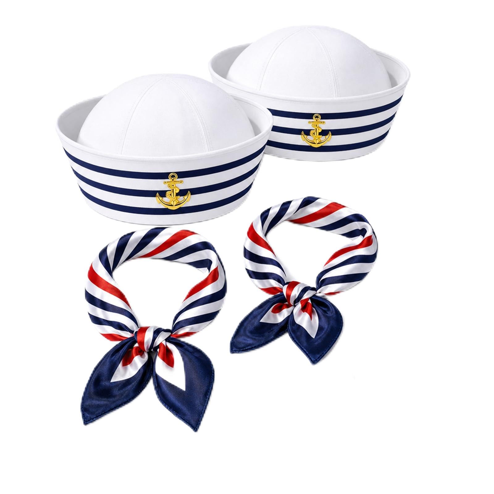 4-Piece Sailor Hat Set for Adults, Captain Hat and Bow Tie Outfit