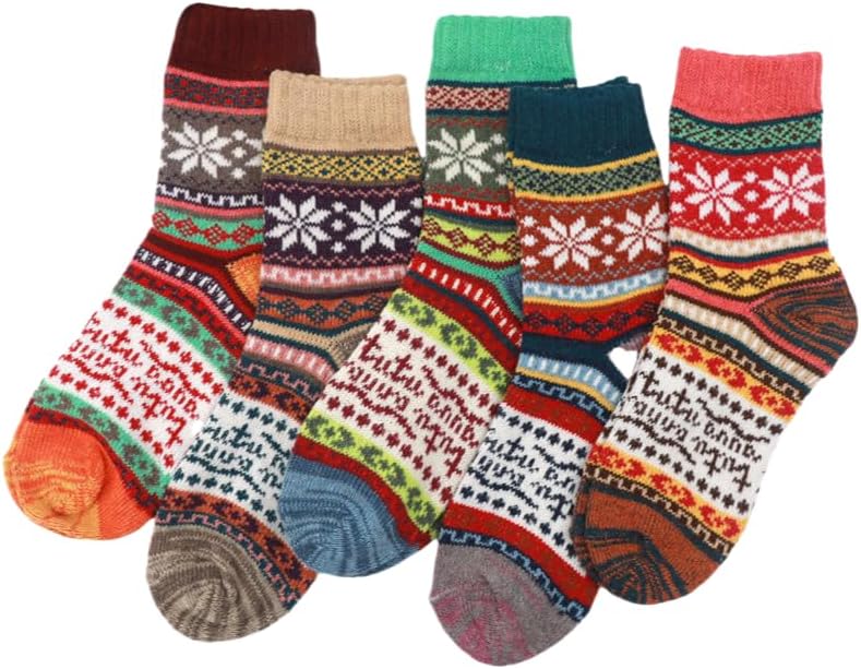 5 Pack Women's Wool Socks - Winter Warm, Thick Knit Cabin Cozy Crew Soft Socks