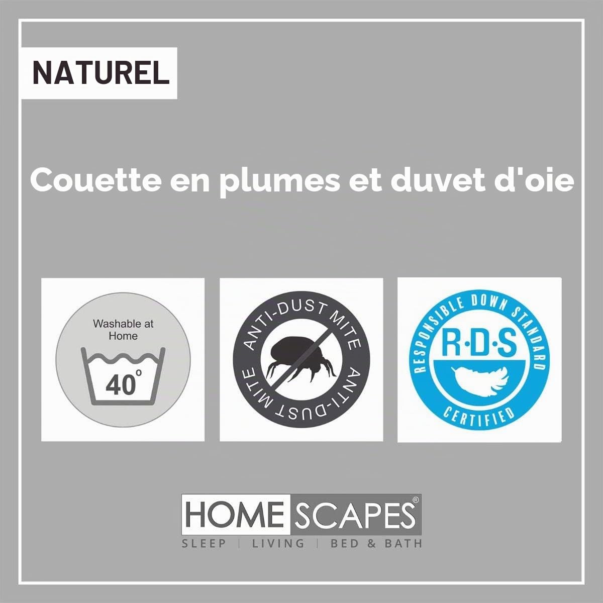 HOMESCAPES Couette Enfant 120x150 cm et Oreiller Enfant 40x60 cm en Plumes et Duvet d’oie 330 g/m²