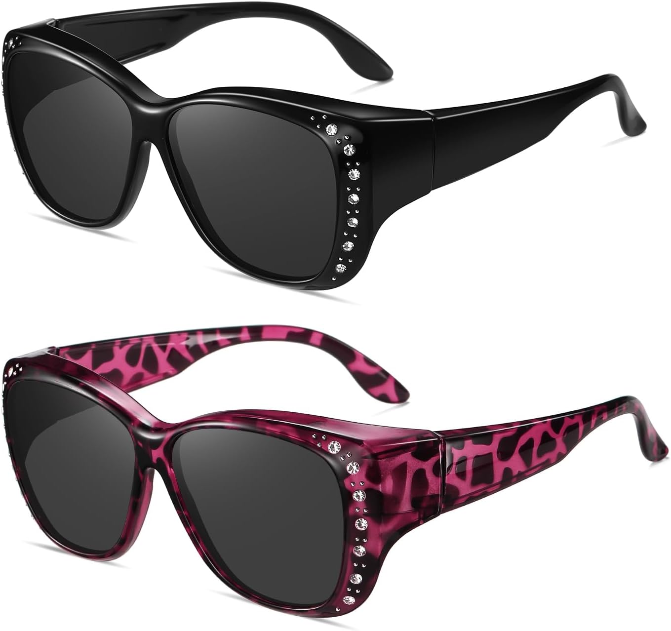 Wzerry Sunglasses Fit Over Glasses for Women, Retro Over Prescription Glasses Polarized UV 400 Protection with Rhinestone