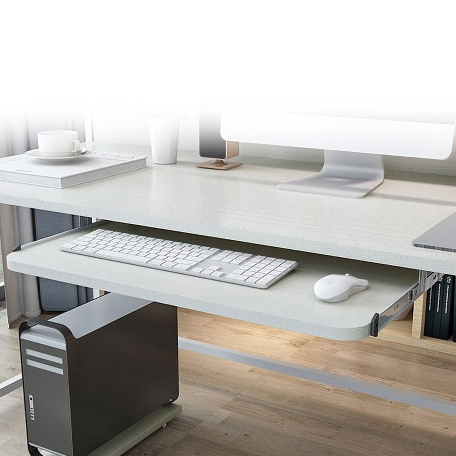 CVJdfhRE desk extender， Under Desk Slide-Out, Office Keyboard Drawer With Height Adjustable, Mouses Storge Shelf/Sliding Support(A white,54 * 27 cm(21 * 11 Inch))