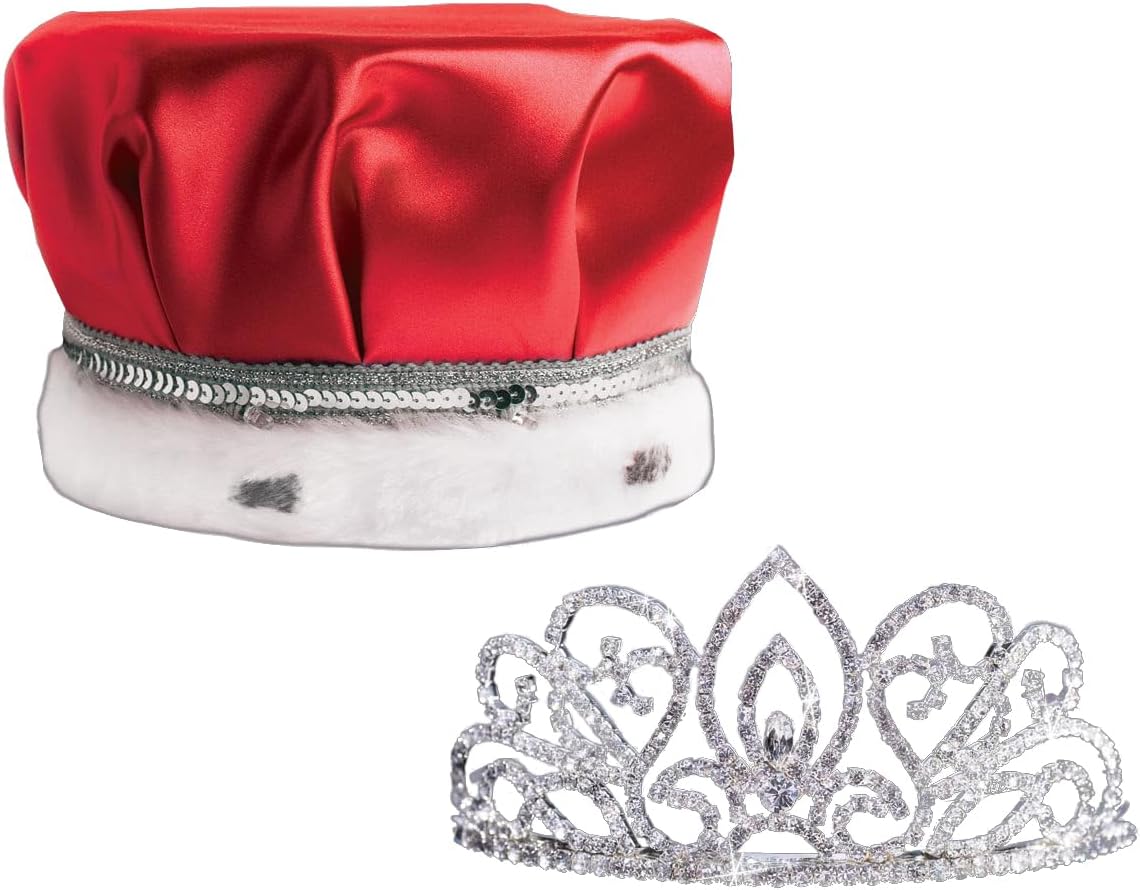 Anderson's Red Satin King Crown and Queen Tiara Royalty Set