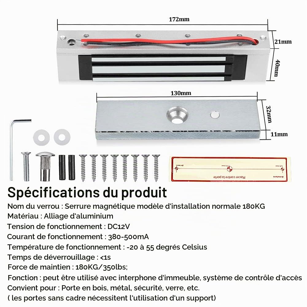 KUMU Système de Contrôle d'Accès de Porte RFID Étanche Extérieur Clavier en Métal + Serrure Magnétique 180KG + Couvercle Étanche à la Pluie + Bouton de Sortie + 15pcs Porte-clés pour la Maison/Bureau