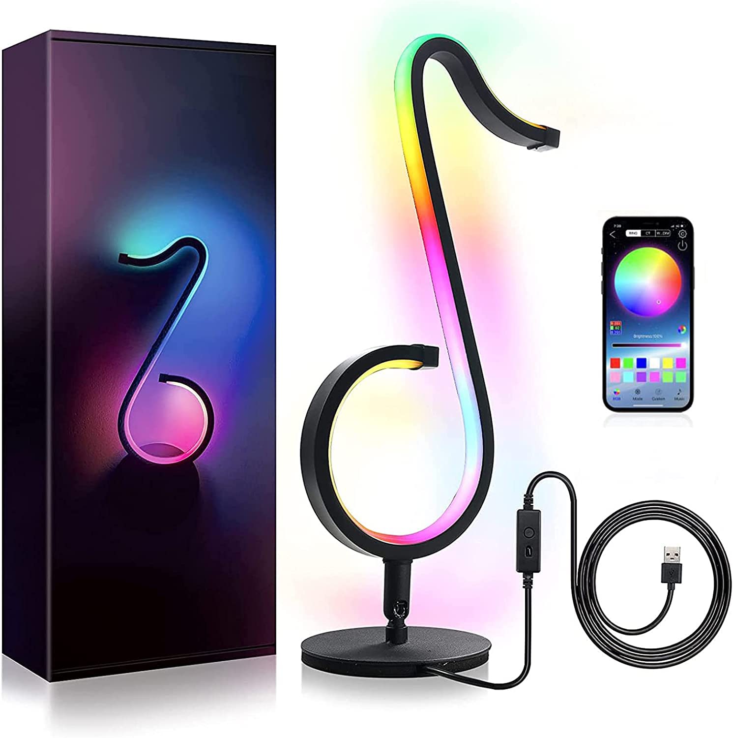 Musical Note Table Lamps, RGB Symphony Desk Lamp, LED Smart Neon Lights, APP and Remote Control, Tiktok Media Streaming Small Cool Light Lamp, Bedside Wall Lamp, Office Home Decor Dimmable Lamp