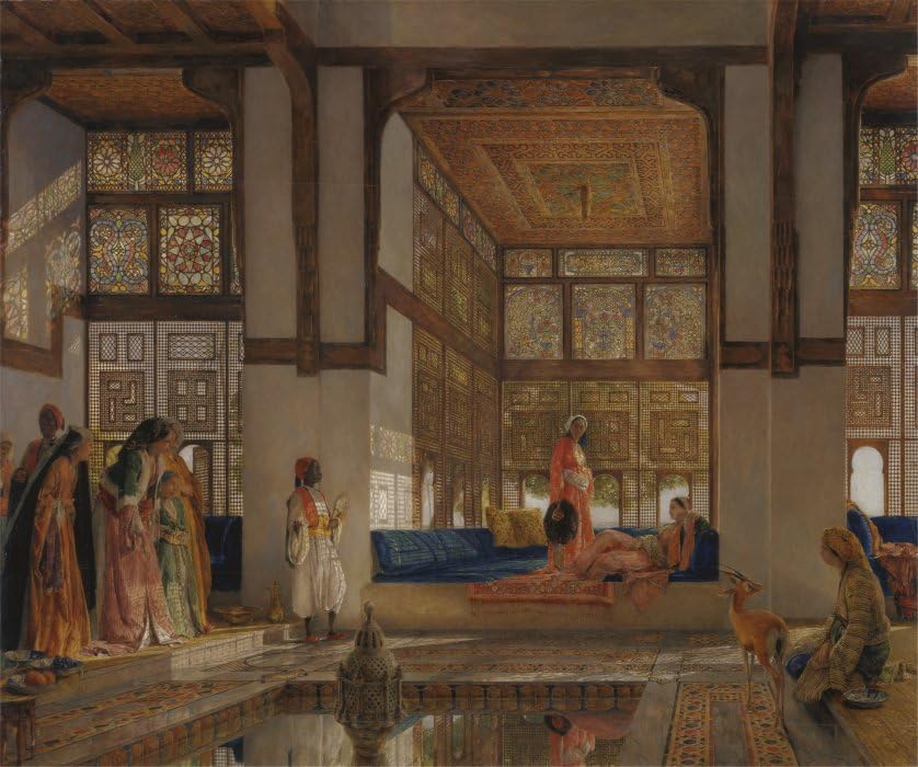 Cuadro una dama recibiendo visitas de John Frederick Lewis lienzo decorativo para hogar
