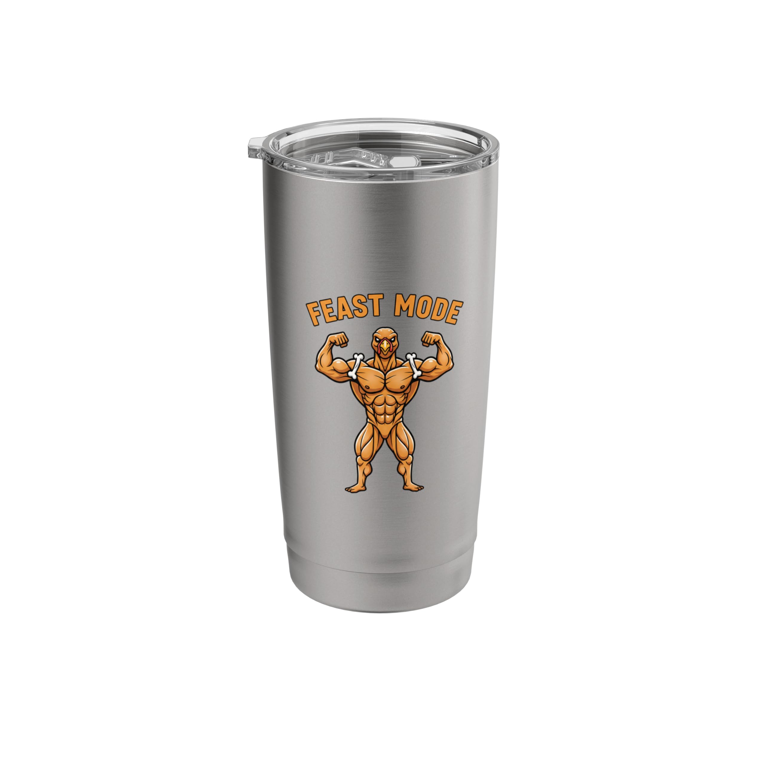 Feast Mode Turkey Muscle Design - Funny Thanksgiving &Turkey Stainless Steel Insulated Tumbler Brushed Steel 20 Ounces