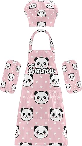Juego de 3 delantales personalizados para niños y chef, diseño de panda de dibujos animados para niños