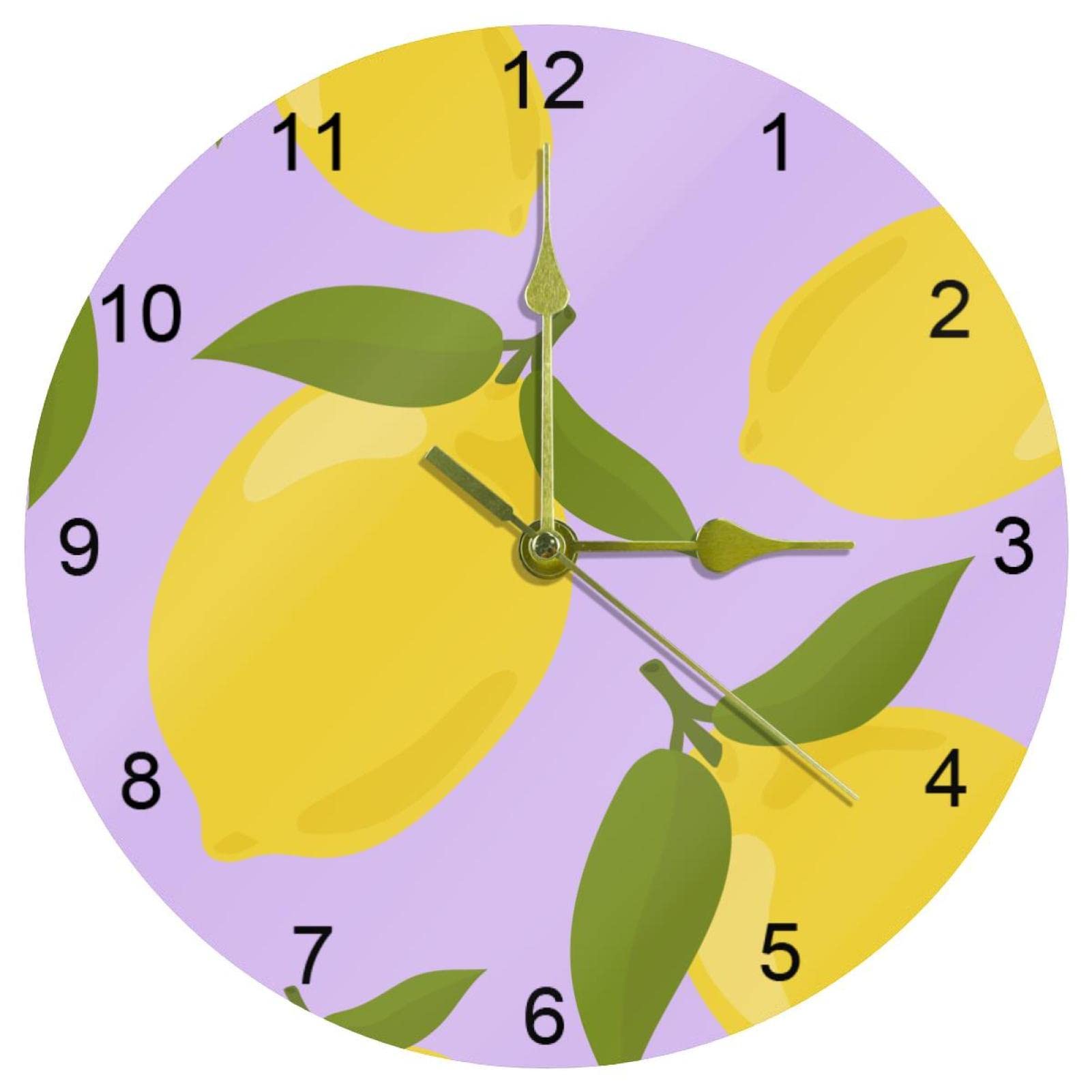 Horloge murale silencieuse cuisine pendule ronde motif citron 25cm