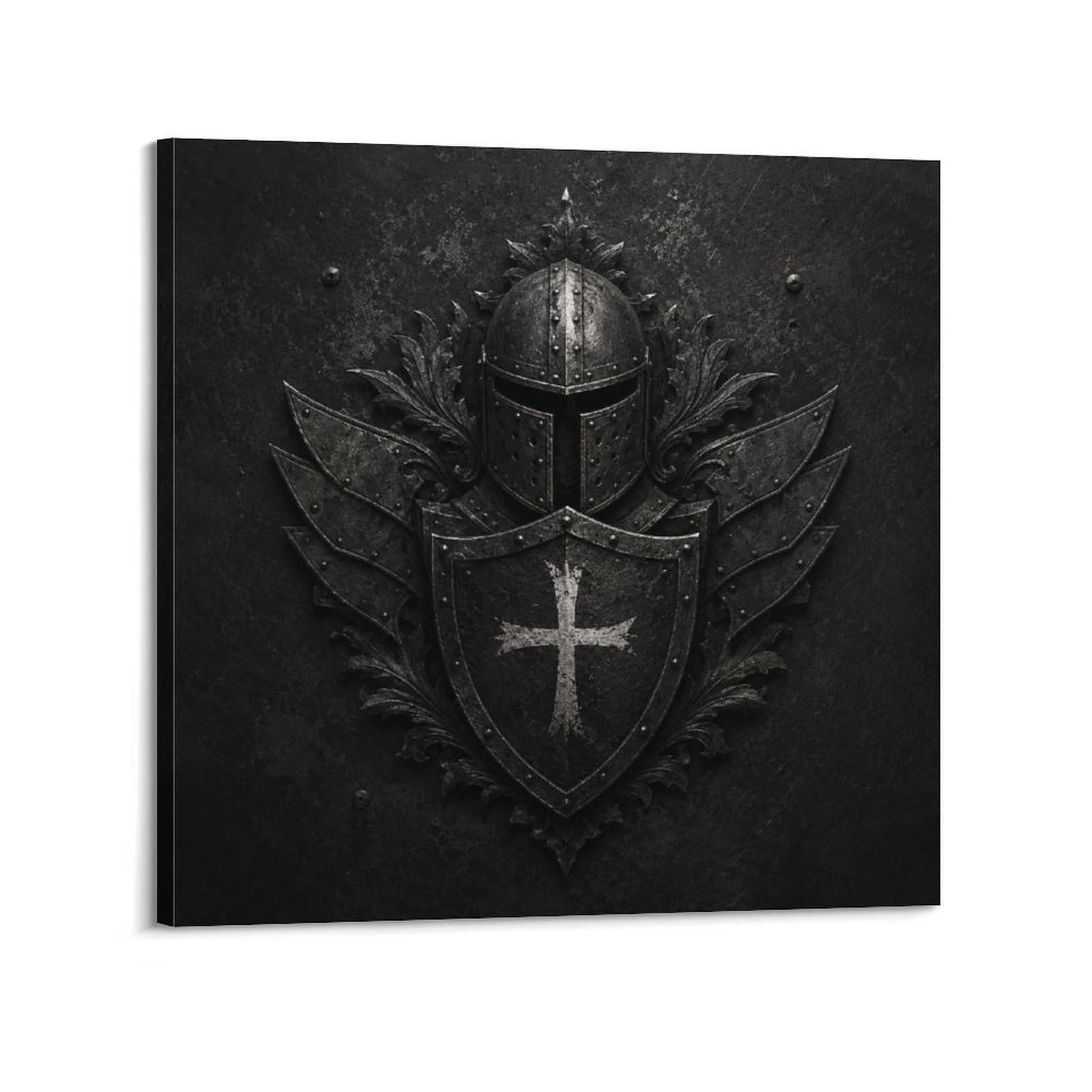 XKUGA Dark Monochrome Teutonic Emblem Gothic Shield Poster Armor Modern Decorative Canvas Prints - Ideal Wall Art for Family, Man Cave, Game Room, Boys & Girls Bedroom 16x16inch(40x40cm)