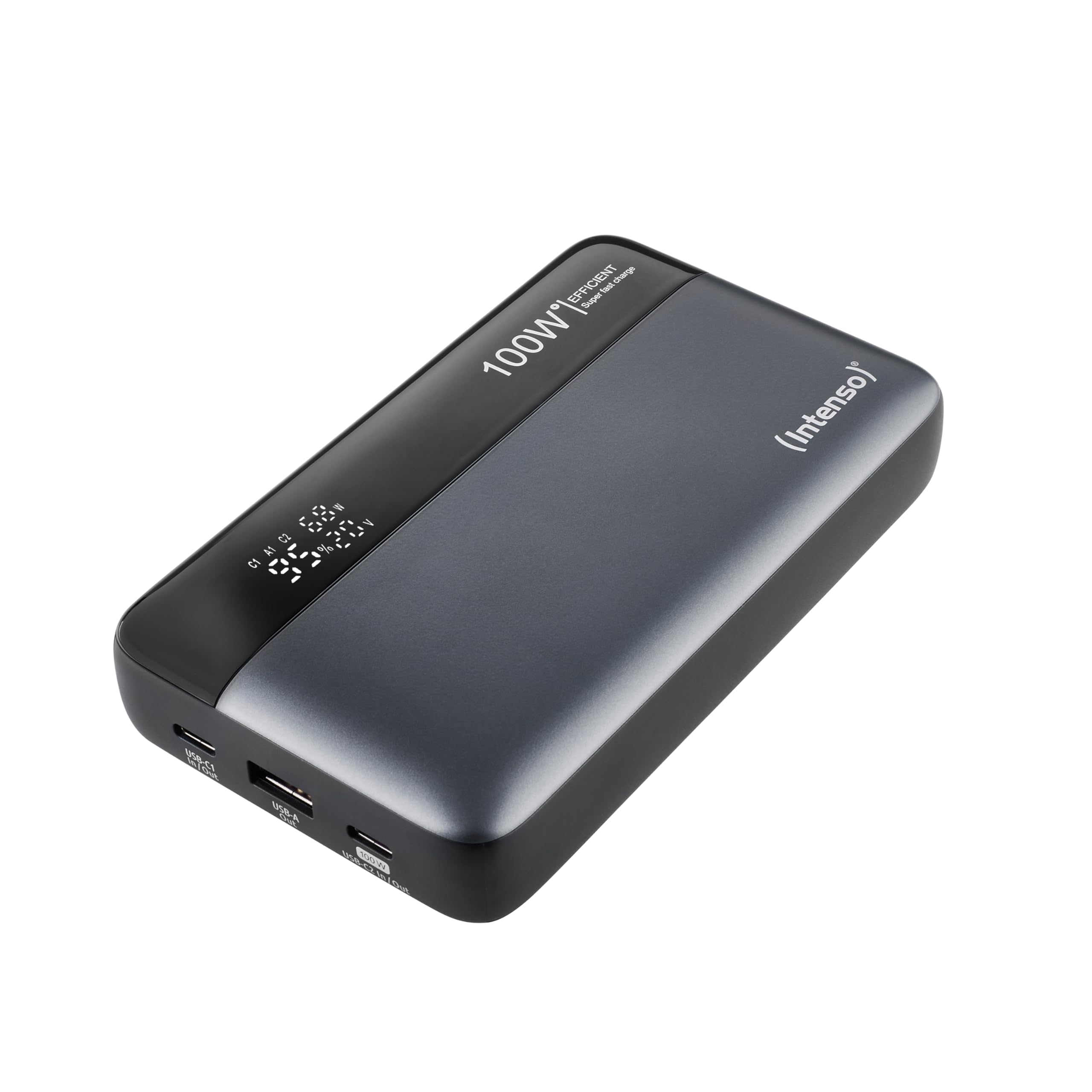 Intenso Powerbank HE20000, batteria esterna con Power Delivery (100 W) e cavo di ricarica USB-C a USB-C, 20000 mAh, colore: Grigio/Nero