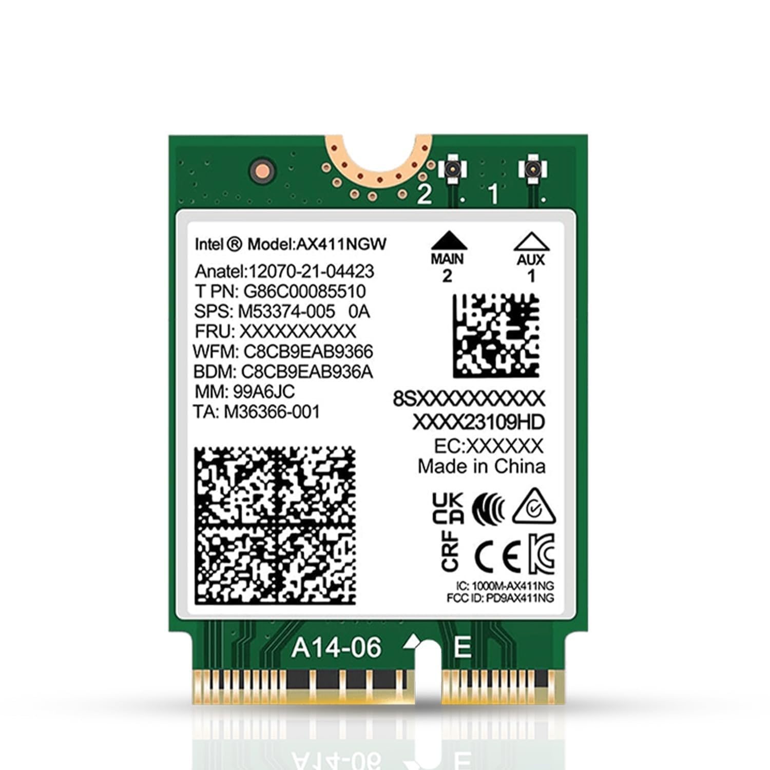 Intel AX411 Double Connect WiFi 6E (Gig+) CNVio2 Tri Band 2.4/5/6GHz Wireless Adapter AX411NGW 802.11ax 2.4Gbps Bluetooth 5.3 No vPro