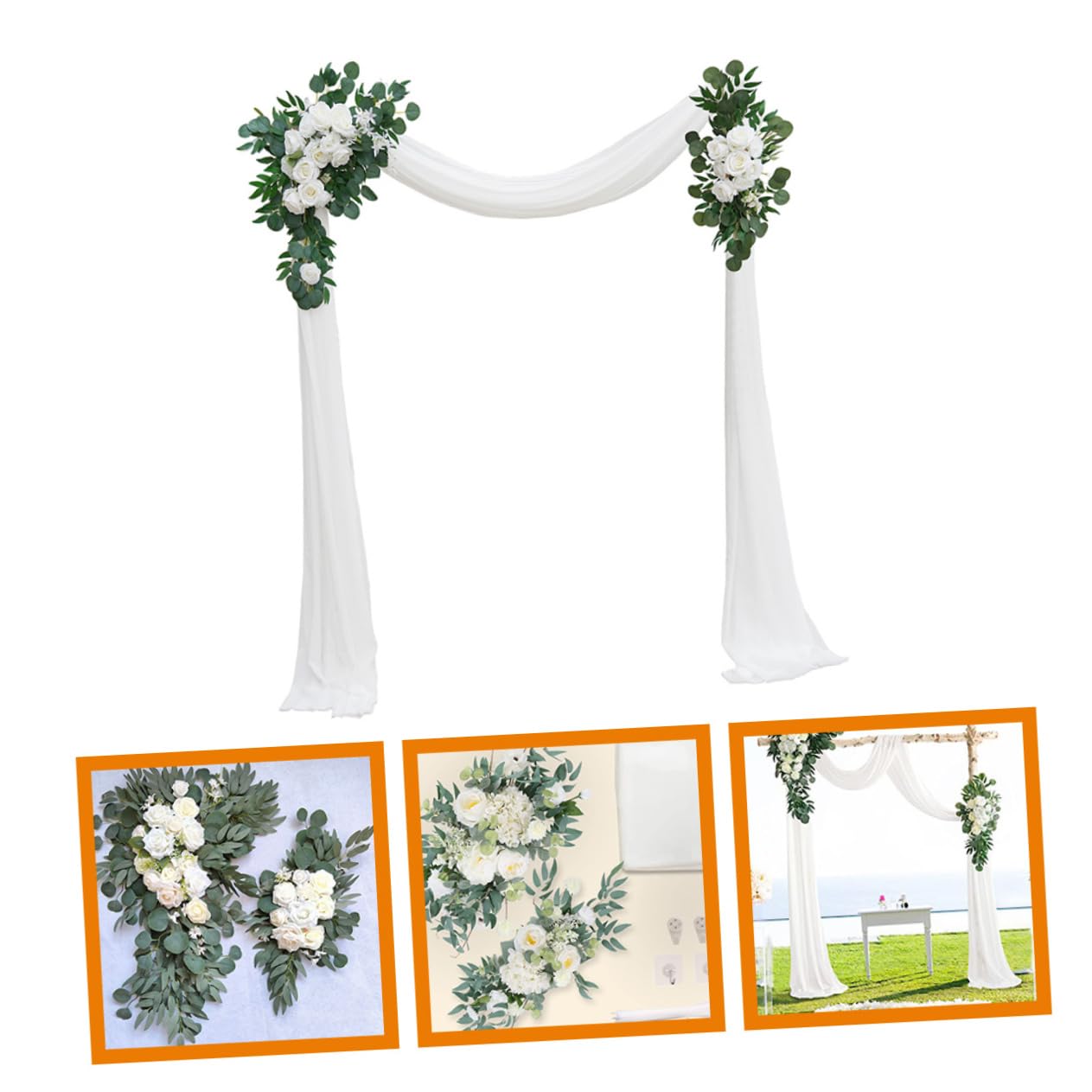 VALICLUD Künstlicher Blumenbogen für Hochzeit, 1 Satz Weiße Kunstblumen | Seidenblüten mit Tüll, Natürlicher Look, für Innenbereich und Tischmitte, Romantische Hochzeitsdeko