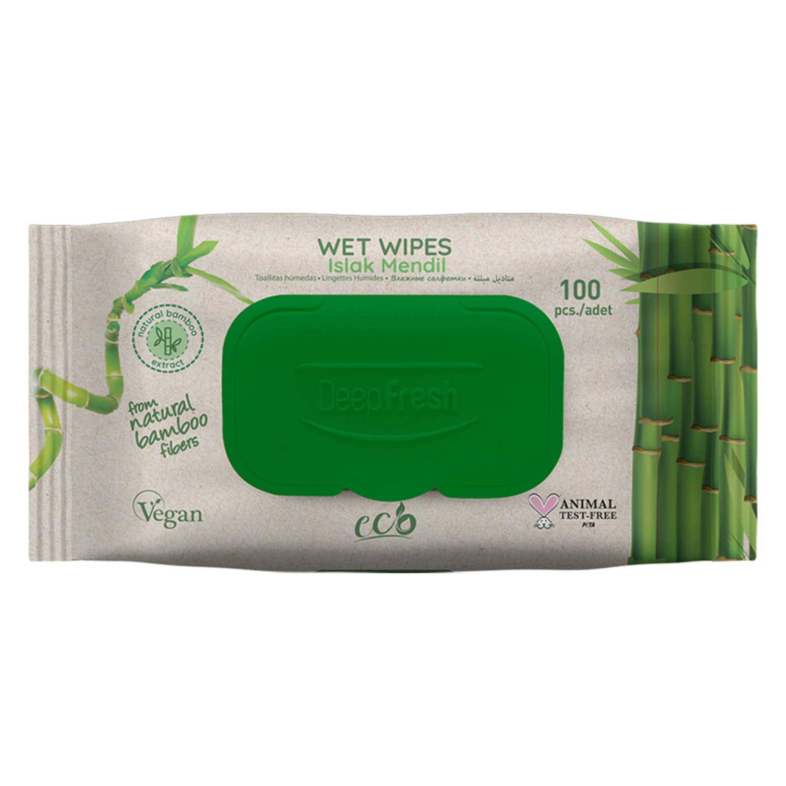 Deep Fresh Wet Wipes, Natural Bamboo Fibers, Vegan, Animal Test-Free, 100 Count, 24 Pack