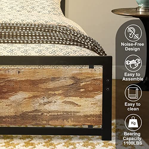 Codesfir Queen Bed Frame With Headboard And Footboard, Strong 4 U-Shaped Support Frames/12 Steel Slat Support/2 Independent Support Rods/9 Support Legs, Noise-Free, No Box Spring Needed,Rustic Brown #TOP3