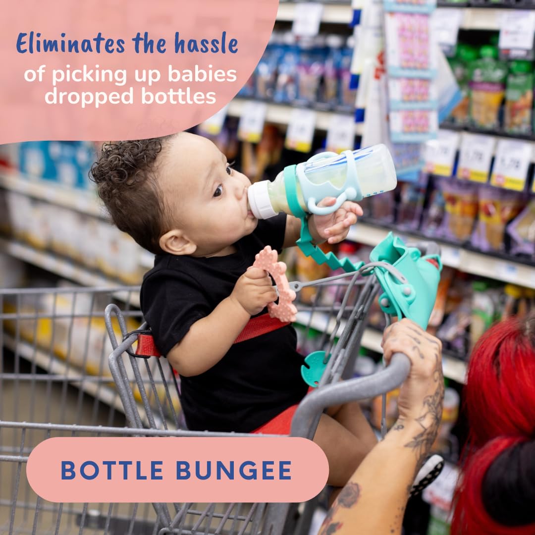Busy Baby Essentials Bundle Starter-Set für neue Eltern (Spearmint) | Platzset mit Saugnapf, Mini-Matte, Beißringlöffel, Spielzeug-Bungee, Flaschen-Bungee, 6 Haltegurte, Nassbeutel