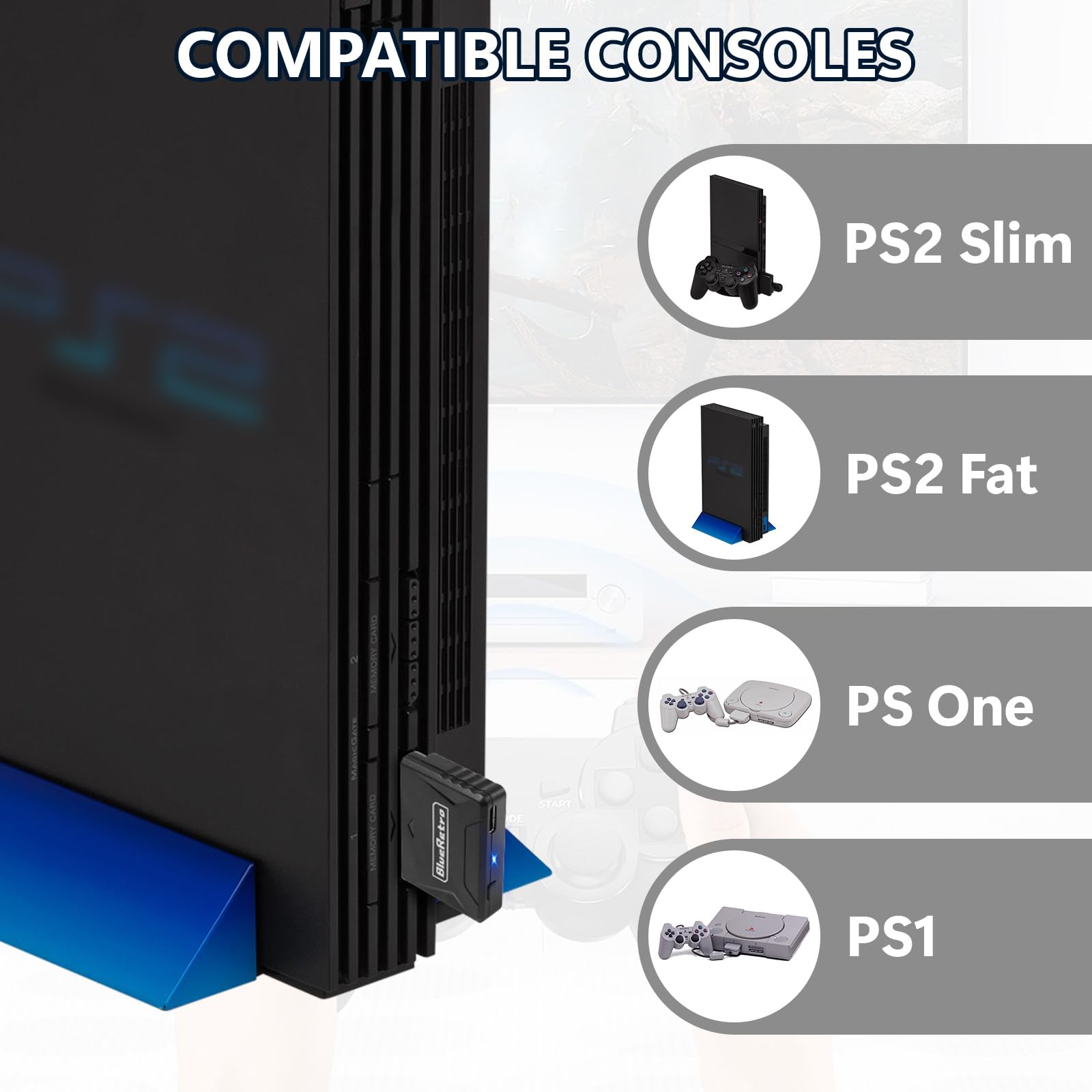 Adaptador retro para PS1, PS2 y Windows, receptor compatible con mandos PS5, PS4, PS3, Xone, Switch Pro y Mando Series X/S, Firmware Upgrade, Dual-Mode BT, Keymap Configuration Supported