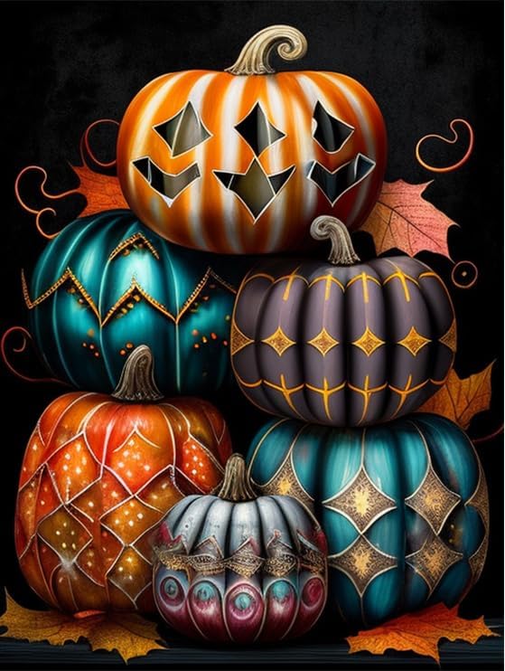 Miniatura 1 de Kits de pintura de diamantes de Halloween para adultos, kits de arte abstracto de diamantes de calabaza para adultos, kits de arte de gemas para