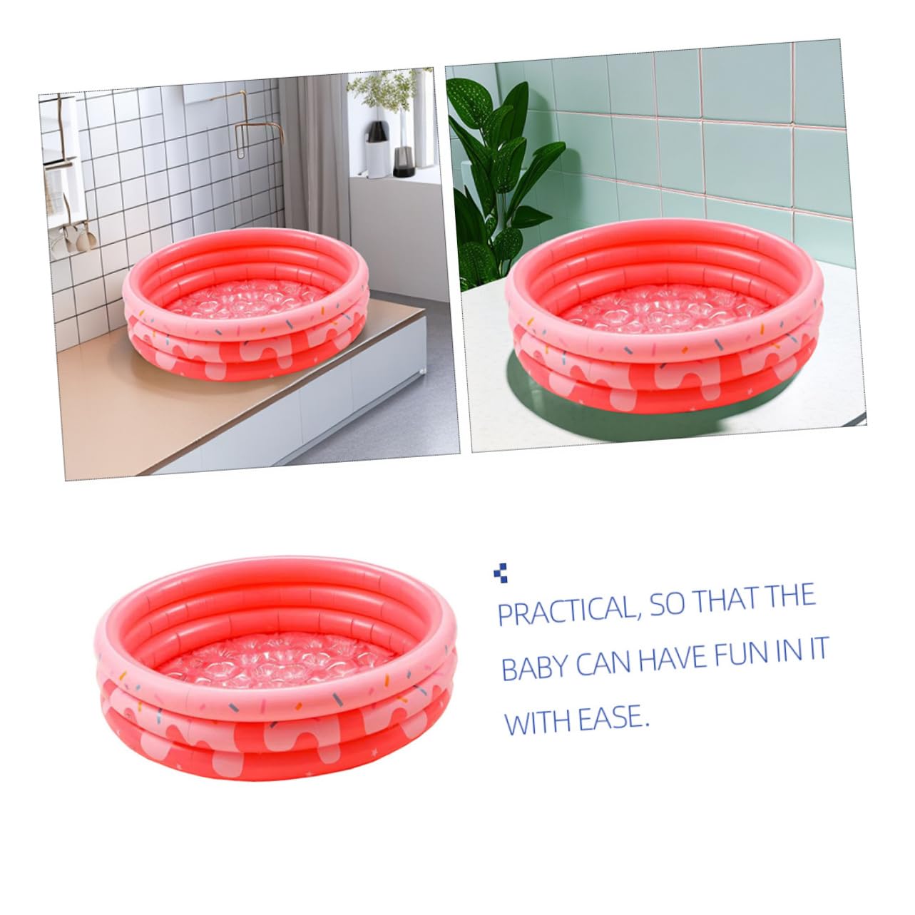 Pataugeoire Gonflable Ronde pour Garçon et Filles et Bébé, PVC Épais, Rose