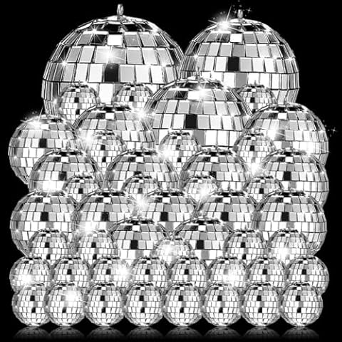 54Pack Disco Ball, Hanging Mirror Disco Ball Ornaments 70s Disco Party Decorations Mini Silver Reflective Christmas Balls for Holiday Wedding Xmas Tree Home Decor Cover