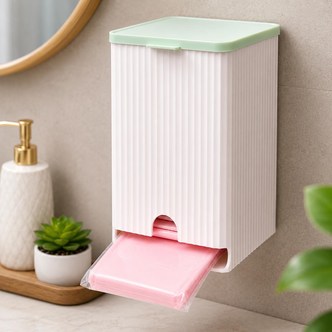 HOME CUBE Self Adhesive Sanitary Pad Storage Box with Lid, Wall Mounted Napkin Holder & Garbage Bag Dispenser, Waterproof Plastic Organizer for Bathroom, Kitchen & Washroom - 11x11.5x19.5cm-image-13