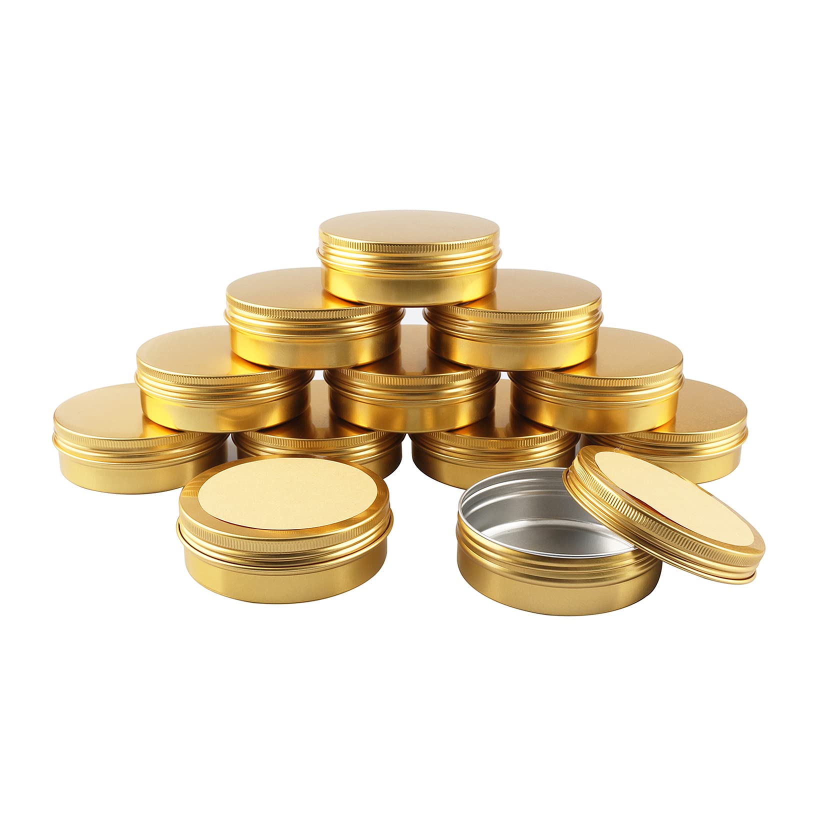 50 Stück 100ml Gold Leere Rund Aluminiumdose mit Schraubdeckel Alu-Dose Aluminium Schraubdose Cremedose Kerzendosen Kosmetikdosen Blechdosen Aludose mit 50 Stück 70mm Aufkleber