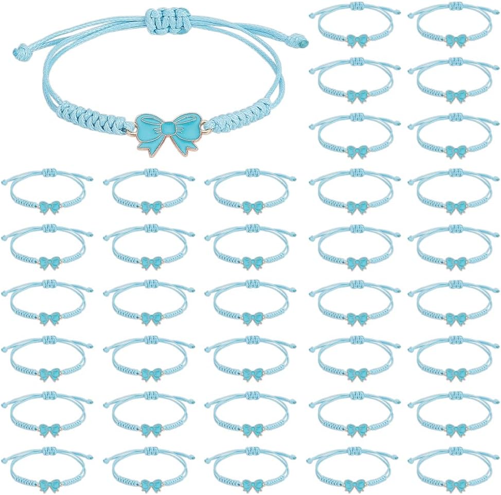 12/24/48pcs Coquette Bow Braid Bracelets Adjustable Party Favors Bulk Friendship Cheer Bracelets Rope Handmade Braided Gifts for Women Cheerleader Friends Dance Team Birthday