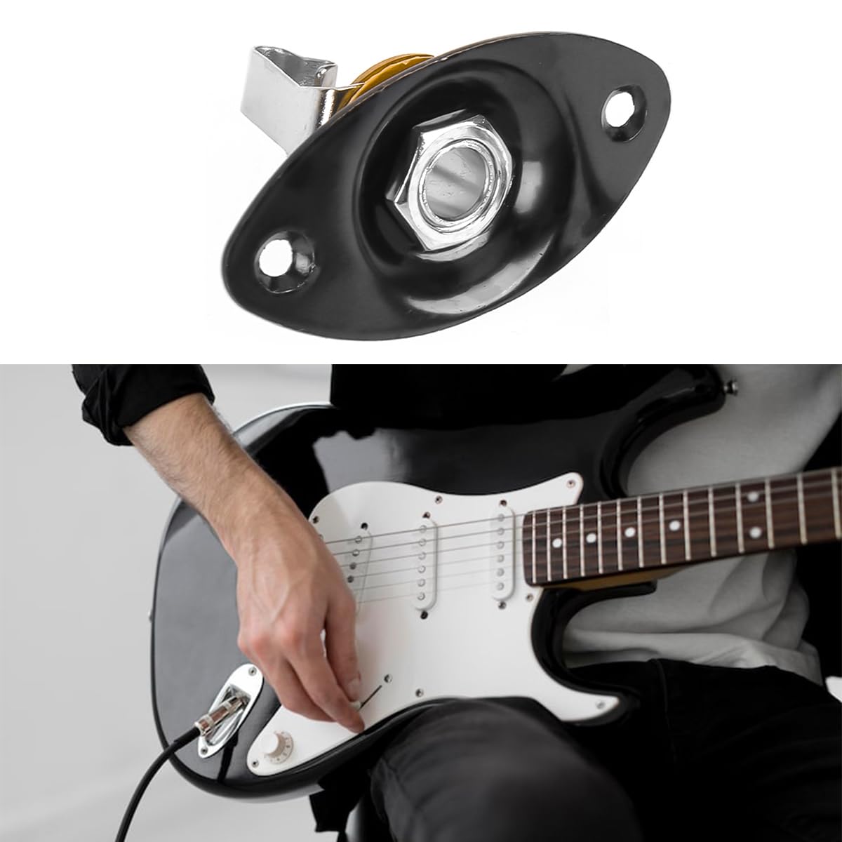 Alnicov Gniazdo gitarowe Jack Pickup 1/4 cala owalne wyjście wejście Jack Cover Plate czarny do gitary basowej ze śrubami