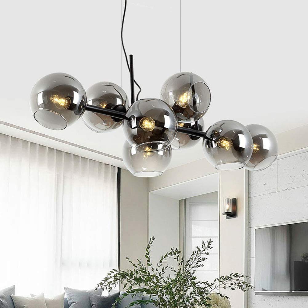 Lampada a Sospensione Vintage per Tavolo da Pranzo, lampadario Moderno Sputnik a Sfera in Vetro, Lampada a Sospensione Industriale E27 a 8 Fiamme, Lampada a Sospensione Regolabile in Altezza per Sala