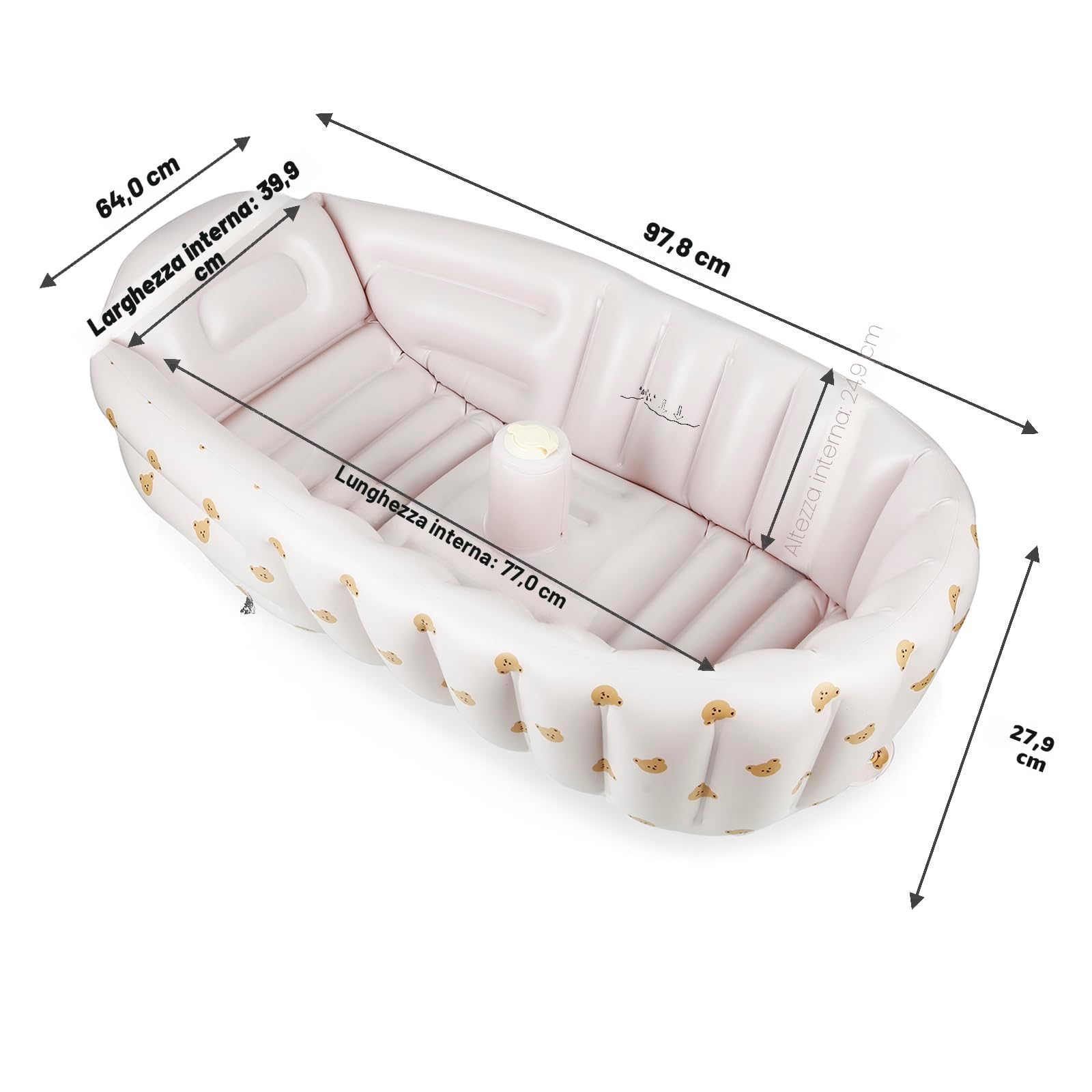 PandaEar Vasca Gonfiabile e Sedia per Bambini da 3 Mesi+, Vasca da Bagno Portatile per Neonato e Sedia per Bambini con Pompa d'Aria Integrata, Bianco