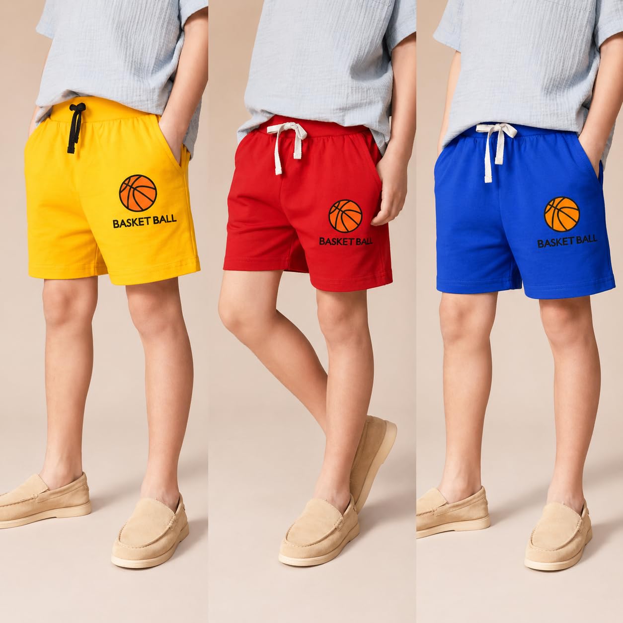 KYDA KIDS® Bio Washed 100% Cotton Summer Children Unisex Shorts with Pockets (4 Years - 5 Years, Combo 2) 3