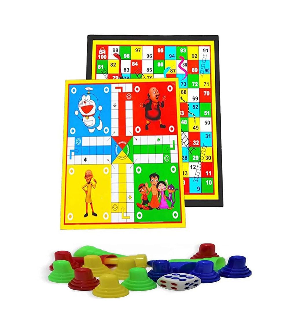 XOKO Combo of Woonden Ludo + Chess + Snake & Ladders with 1 Set of Ludo Coins 1 Set of Chessmen Coins| 3 in 1 Board Game Strategy & War Game Indoor Game Party & Fun Games Board Game| 4