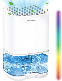 SAIMPU Dehumidifier, 1000ml Dehumidifiers for Home Damp, Ultra-quiet&Sleep Mode&Auto Shut-Off&Coloured LED Light, Portable Dehumidifier for Bedroom, Bathroom, White, H2102