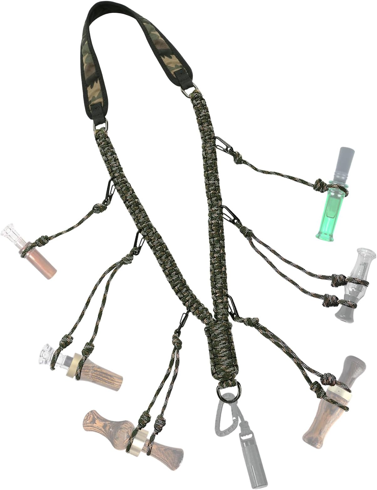 Duck Call Lanyard - Duck Whistle Hunting Accessories with 10 Removable Loops, Camo Woven Goose Call Carry, Outdoor Predator Gear Gifts for Hunter - Without Duck Call