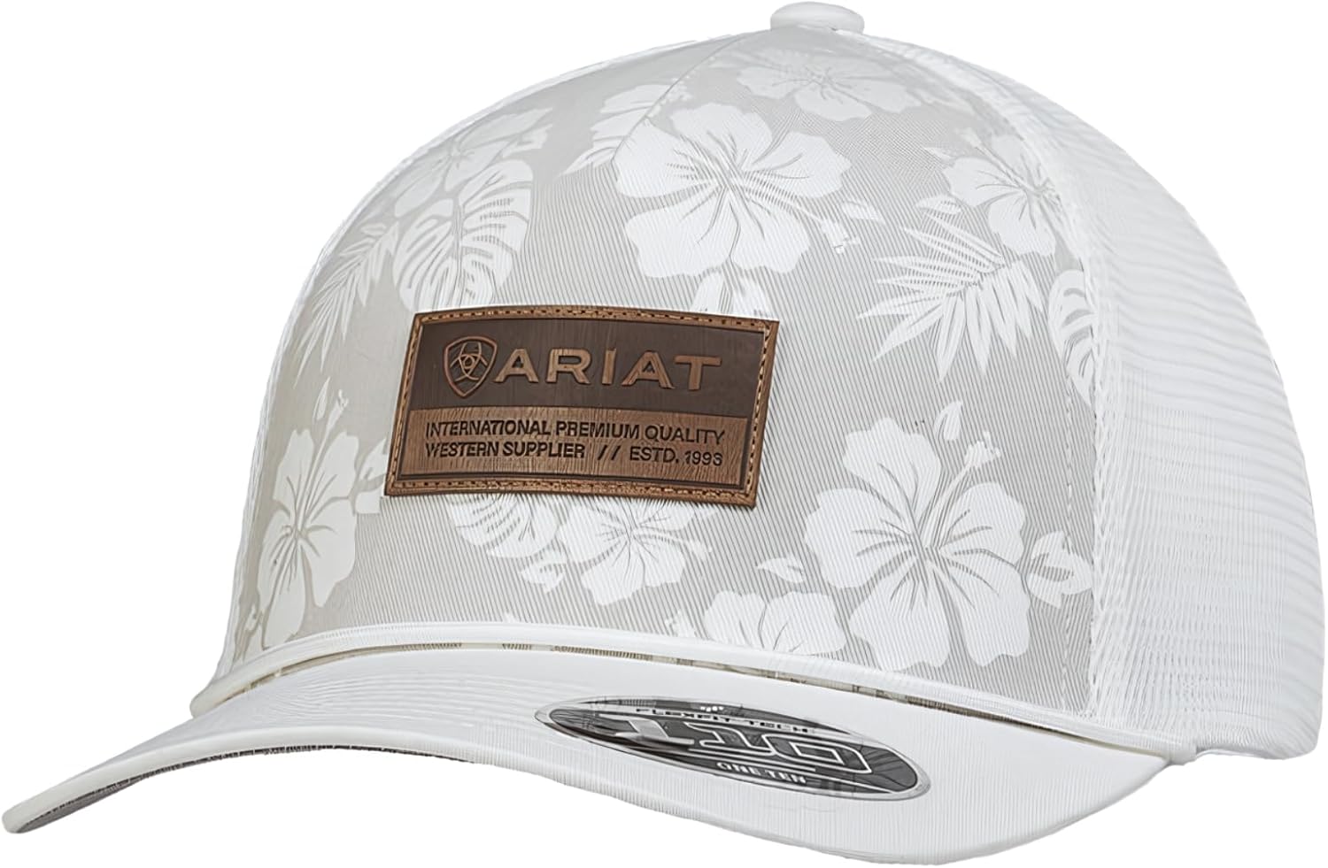 ARIAT Ladies White Hawaiian Flower Print Trucker Cap with Embossed Brown Patch