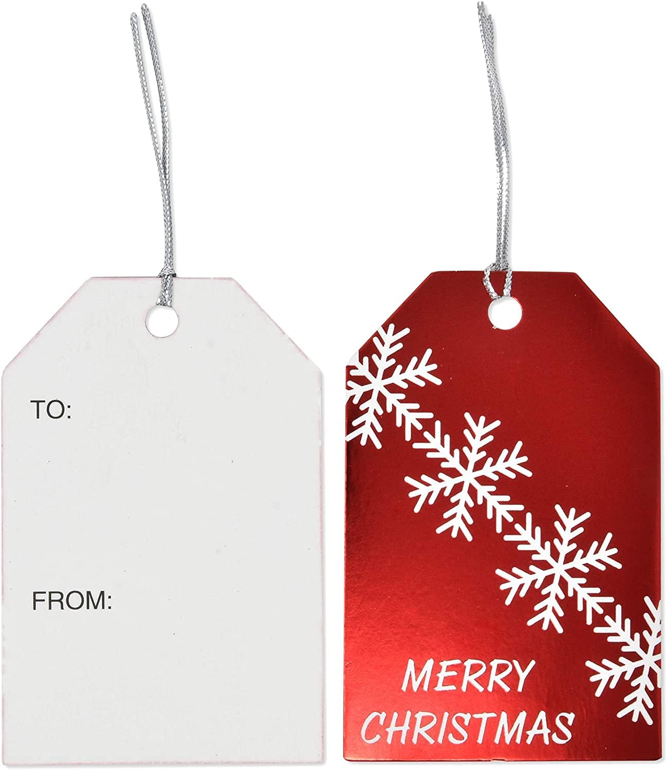120 Christmas Elegant Gift Tags with Ribbon Tie Strings Attached 10 Red Foil Black & White Designs Personalized Holiday Name Tag Labels Write On to and from for Gift Bags Wrapping Presents & Packages