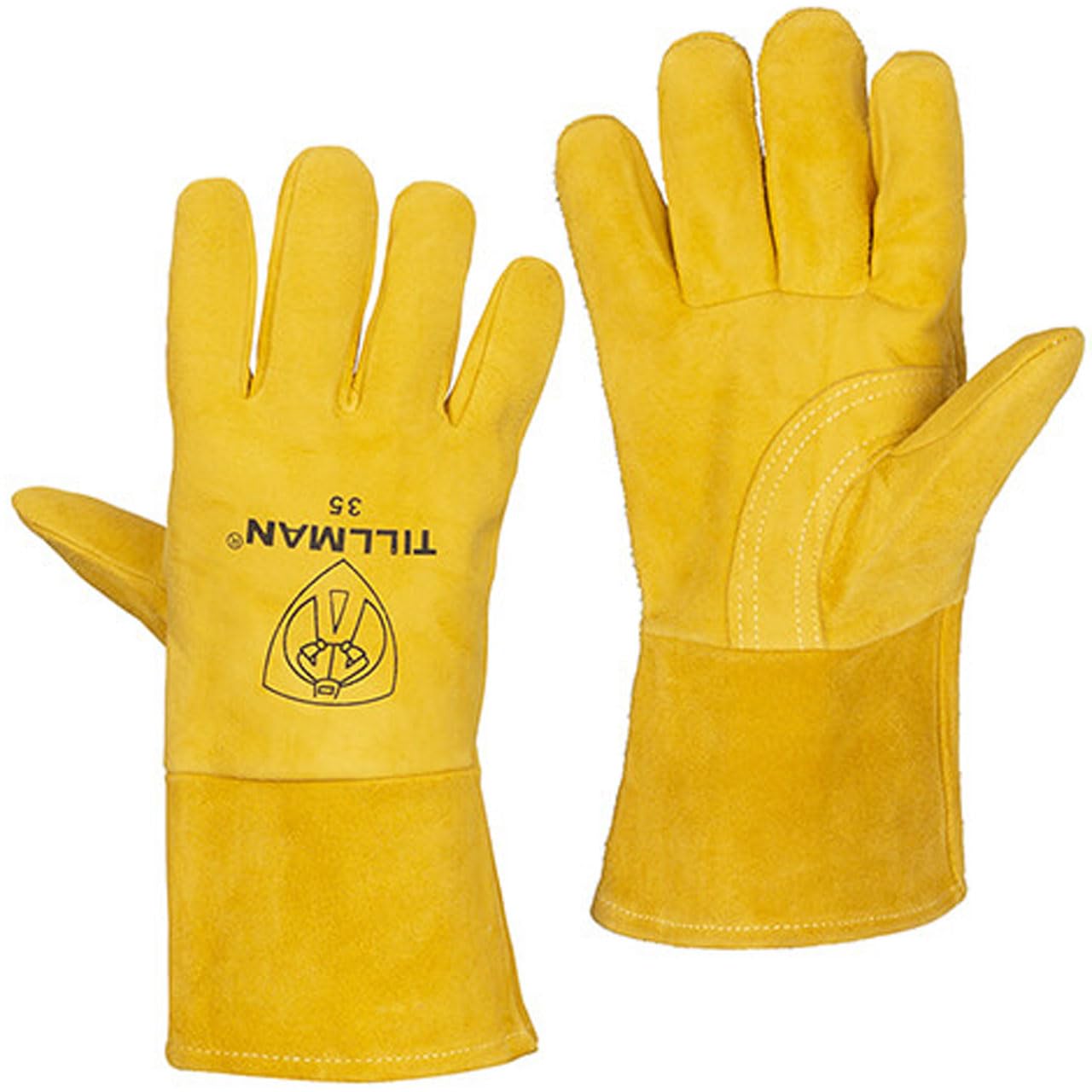 John Tillman and Co X-Large 12" Gold Premium Heavyweight Reverse Deerskin CottonFoam Lined MIG Welders Gloves with 4" Cuff and Kevlar Thread Locking Stitch, 35XL
