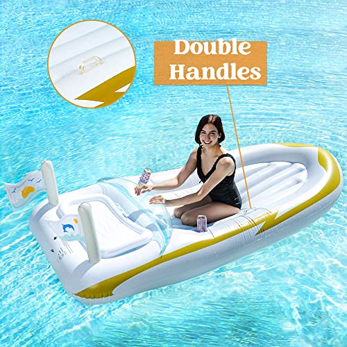 Sloosh Luxury Inflatable Yacht Boat Pool Raft With Cooler, Swimming Water Pool Float Summer Pool Party Lounge Decorations For Adults 105In X 48In #TOP3