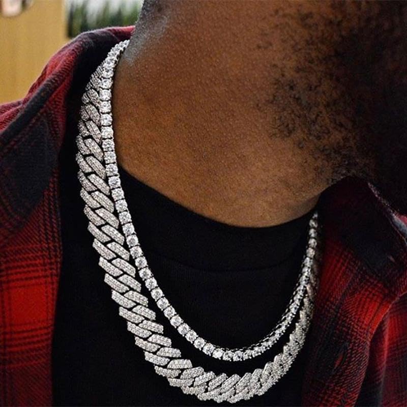Cuban Chain Necklace 21.6-29.5 Inches Gold Silver Diamond Cut Hip Hop Jewelry Iced Out Bling for Men and Women3
