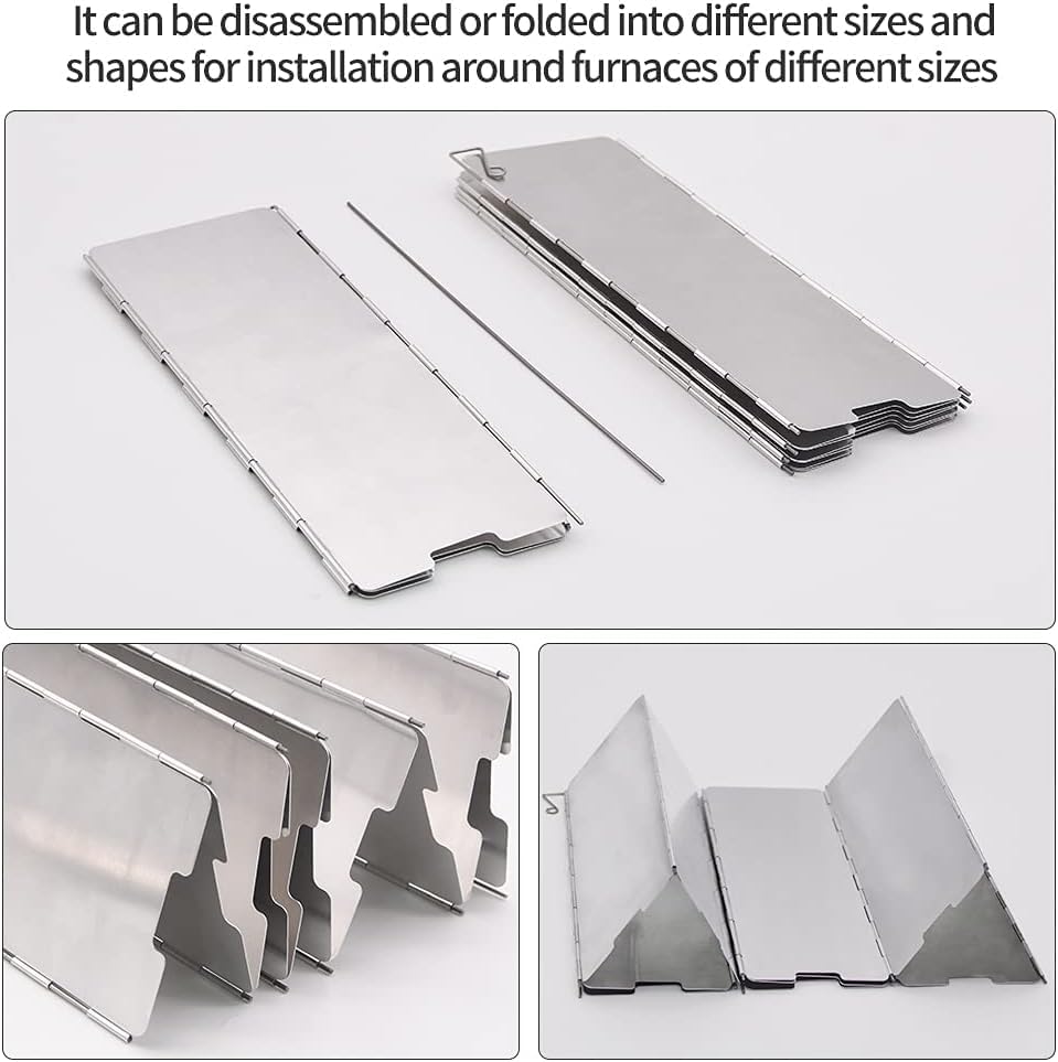 DPCR Camp Stove Windscreen, 10 Plates Aluminum Windshield for Camping Wood Stove with Drawstring Bag, Lightweight Folding Windproof Outdoor Stove Windshield for Camping (84 * 24cm) 2