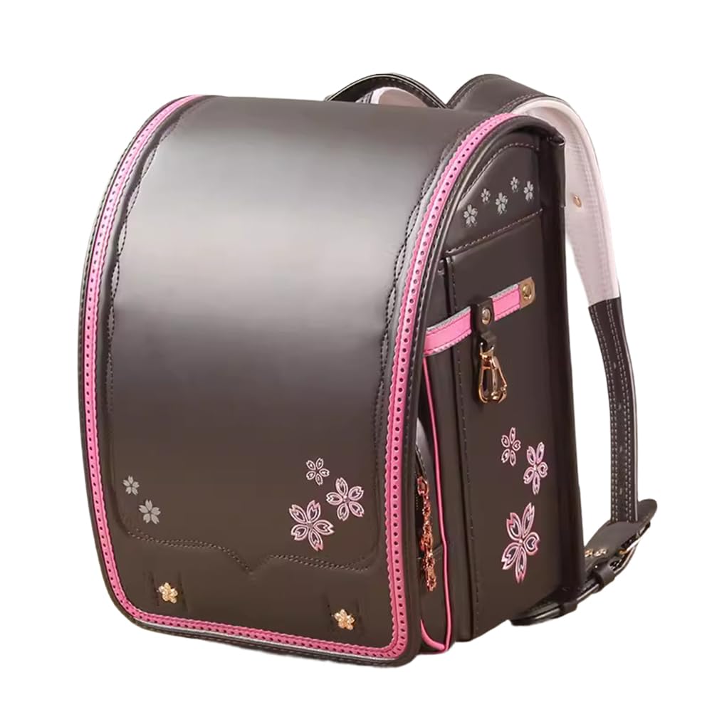Zaini scolastici Giapponesi per Ragazze e Ragazzi Zaino in Pelle PU con Grande capacità (Nero 36 * 27 * 23CM)