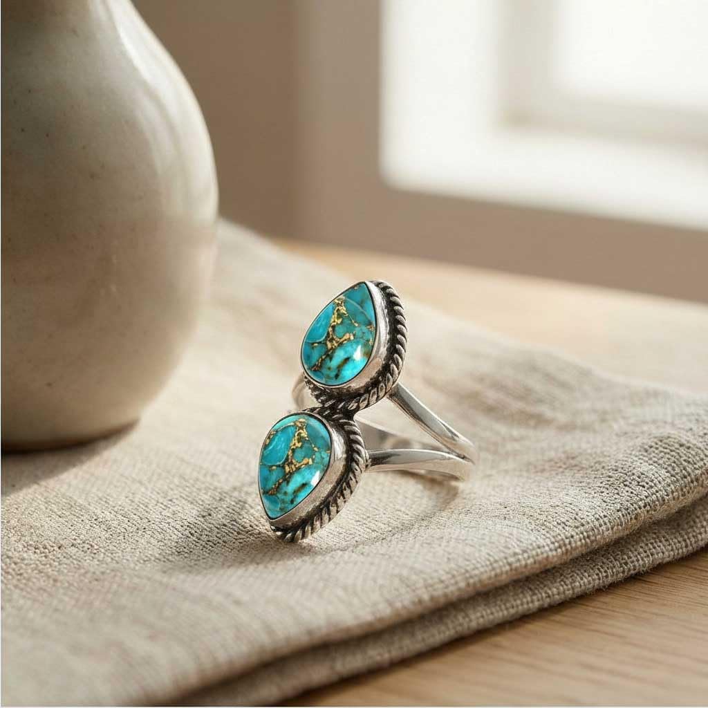 Rose Quartz, Tiger Eye, Labradorite, Pearl Pear Handmade Ring 925 Sterling Silver Overlay Boho Natural Gemstone Jewelry For Women
