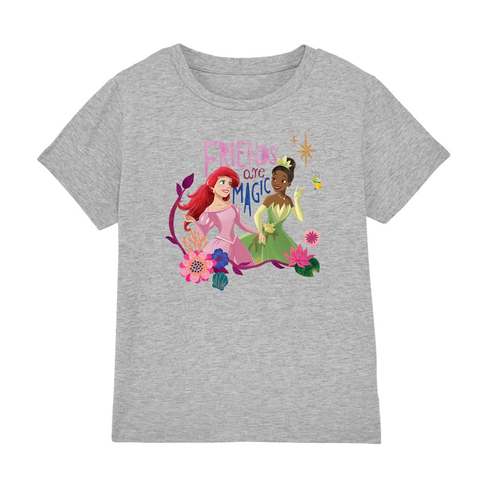 Disney Princess Ariel and Tiana Friends are Magic Girls T Shirt, Athletic Heather, 7-8 Years