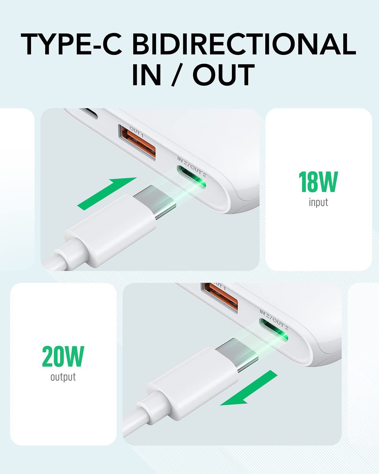 Charmast Power Bank 10000mAh,Sottile e Leggero Powerbank PD 20W Ricarica Rapida USB C Caricatore Portatile,Piccolo Batteria Esterna LED Display per iPhone Huawei Xiaomi Smartphone